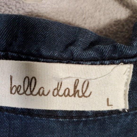 Bella Dahl Top Womens L Blue Chambray Button Up Zip Back Tencel Long Sleeve Boho - Picture 7 of 9